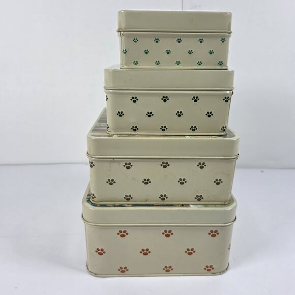 Set 4 Vintage 1982 Lowell Herrero Cat-Themed nesting tins made by Vandor Japan - Picture 4 of 14